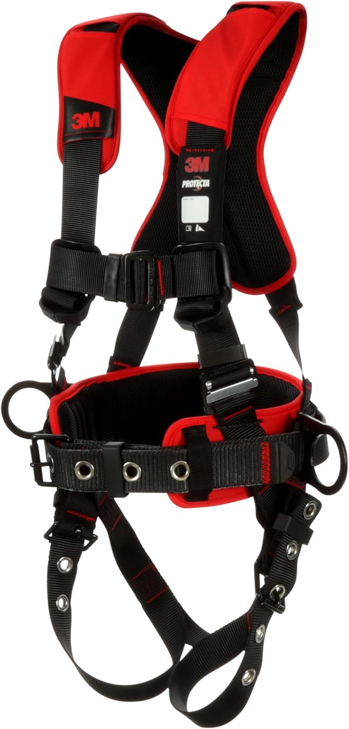 3M Protecta Medium - Large Comfort Construction Style Full Body Positioning Harness With Easy-Link Web Adapter, Auto-Resetting Lanyard Keeper And Impact Indicator