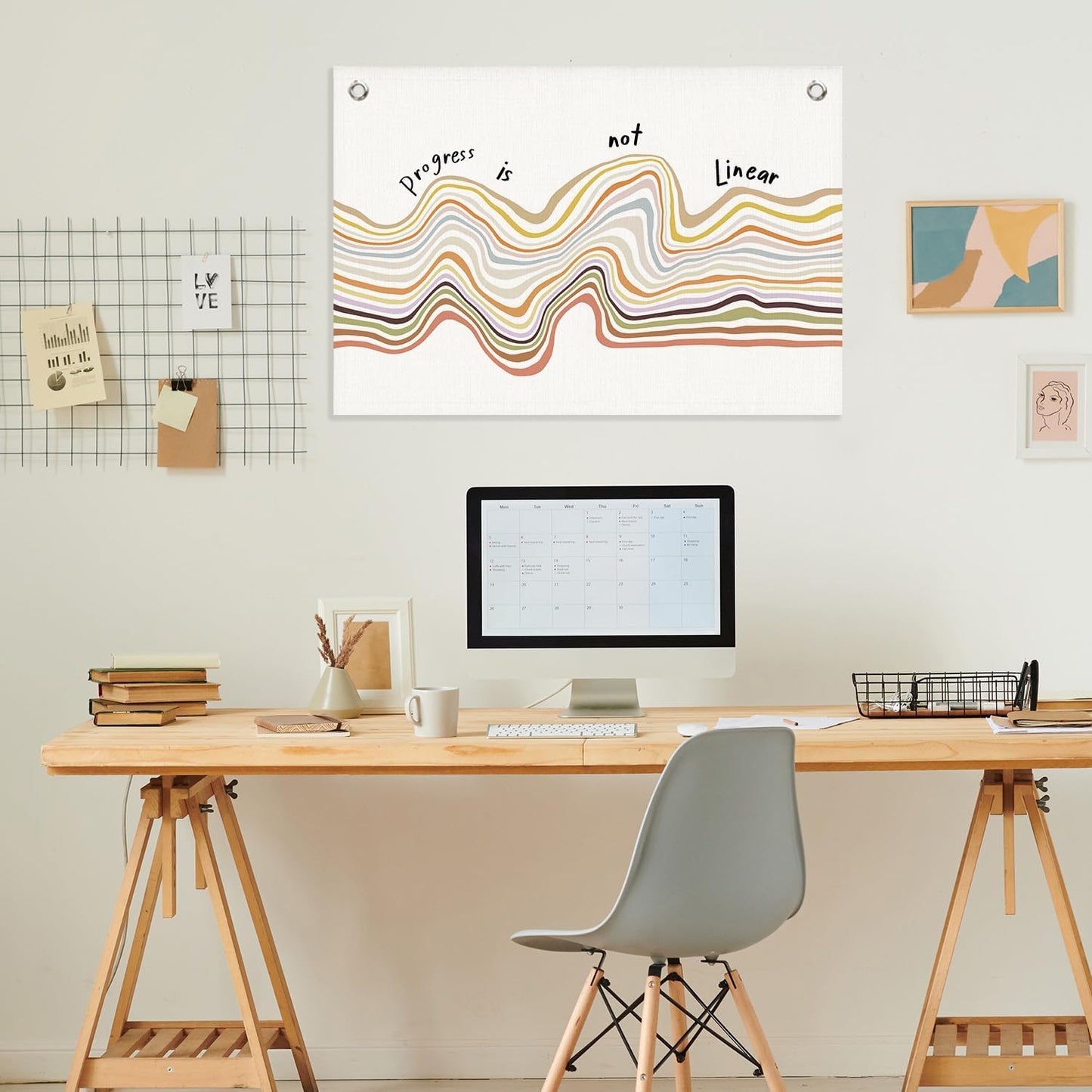 Progress Is Not Linear Mental Health Wall Canvas Banner, Inspirational Mental Health Hanging Banner Flag Wall Art Decor for Therapy School Counselor Office Calming Corner, 20x30 Inch