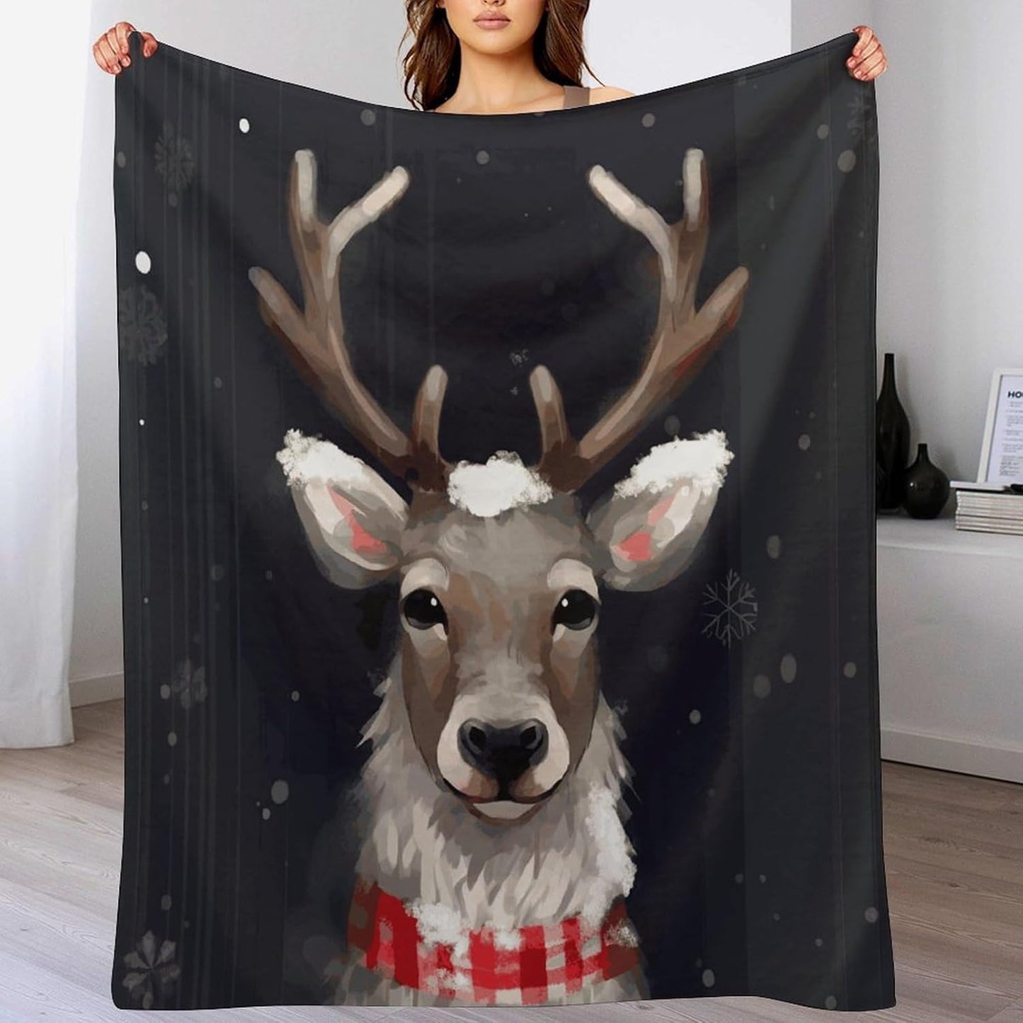Reindeer Blanket Super Soft Lightweight Throw Blanket Cute Cozy Warm Bed Blanket Decorative Fuzzy Blanket All-Season Home Decor Gift for Sofa Couch Living Room 60"*80"（150 * 200cm）