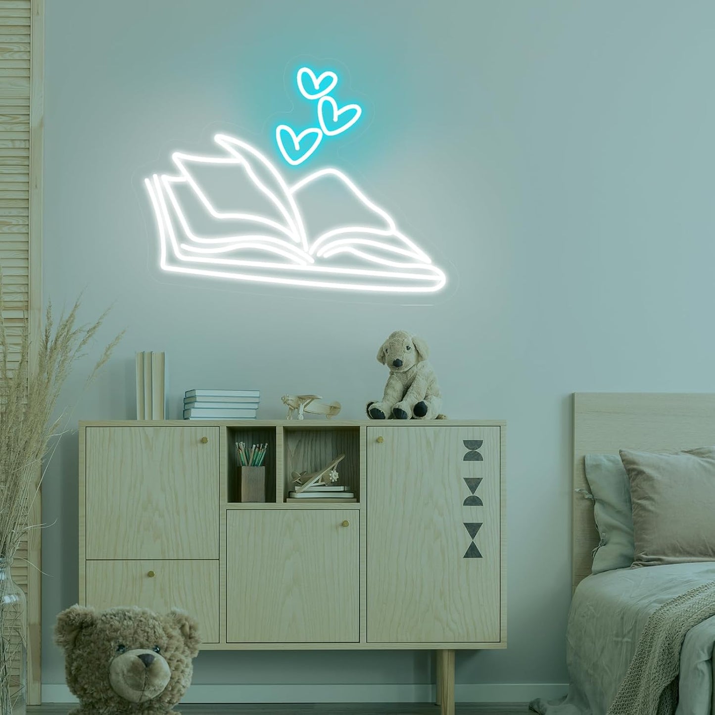 Book LED Neon Sign - Dimmable USB Wall Art 15.7x13.4 Inches - Reading Corner Decor for Home Library, Bedroom, Cafe