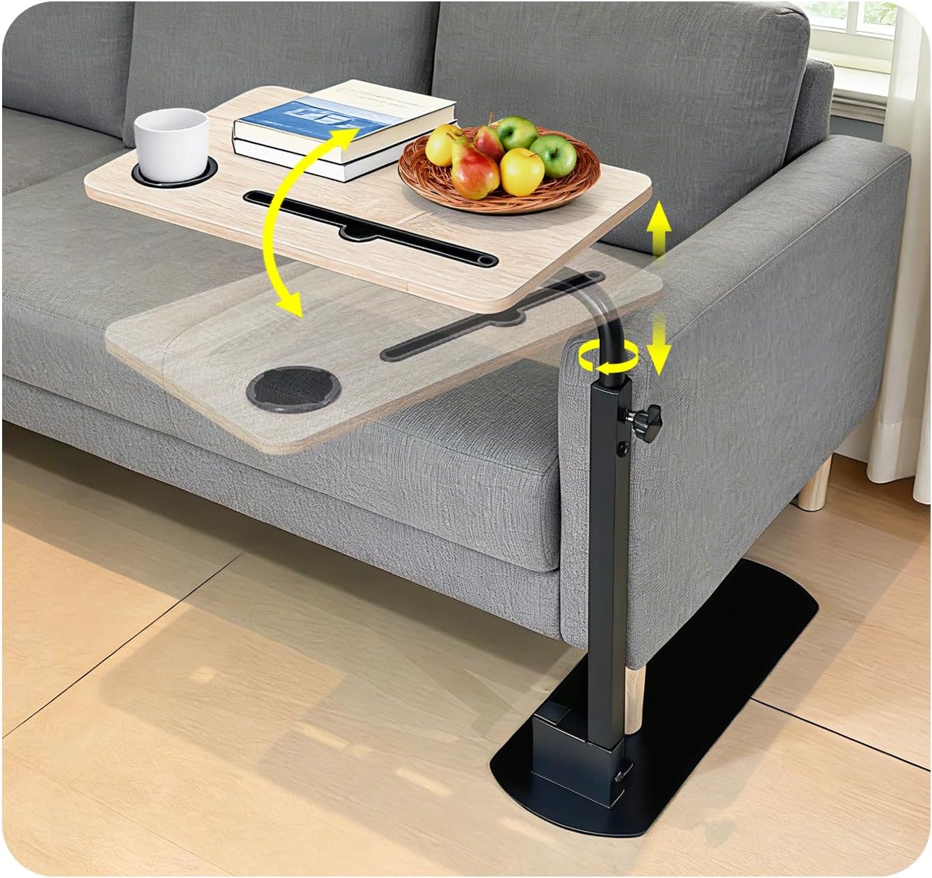 NEPPT Swivel Tray Table for Recliner, 360° Rotating TV Trays for Eating On Couch & Chairs, Adjustable Height Laptop Desk, Independent Living Aid Side Table for Seniors & Elderly with Limited Mobility