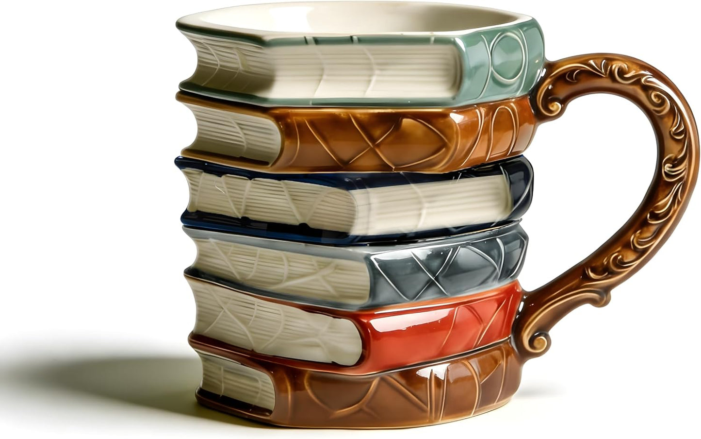 suigetsu Hand Painted 3D Book Stack Glass Coffee Mug, Colorful Stained Glass Design, Novelty Cup for Book Lovers (VINTAGE)