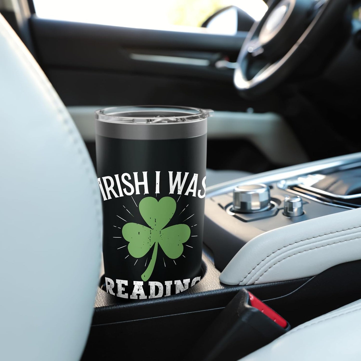 Irish I Was Reading Lucky St Patricks Day Shamrock Clover Stainless Steel Insulated Tumbler