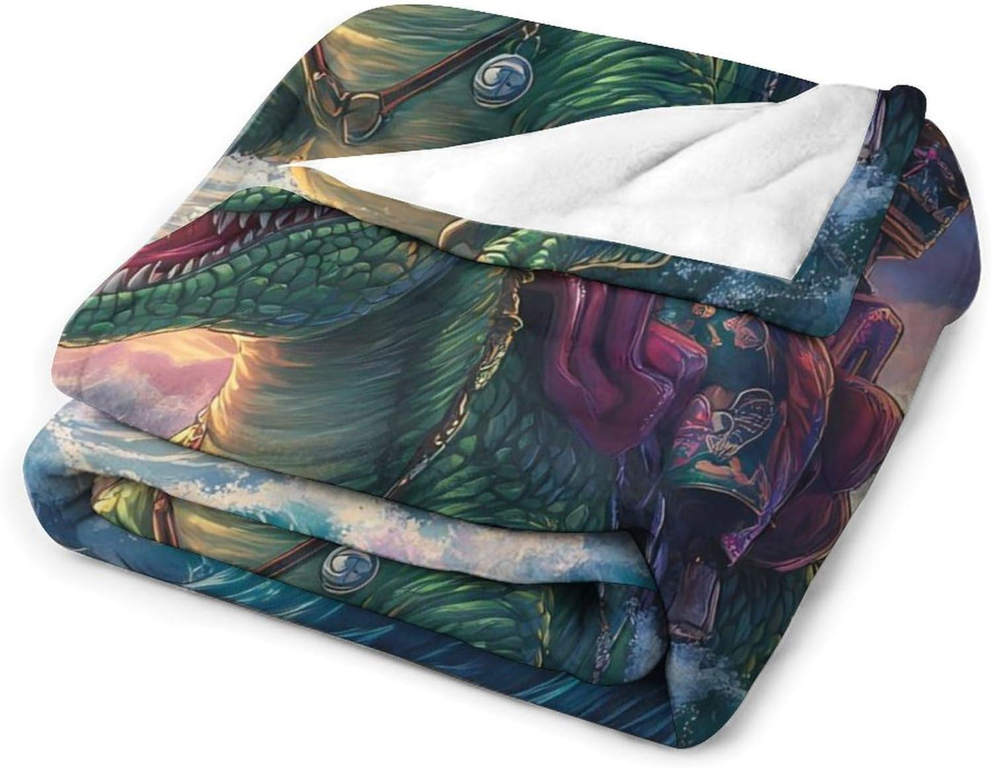 Wave Dinosaur Cat Throw Blanket for Couch Bed Plush Cozy Fuzzy Flannel Blanket for All Season 70"x80"