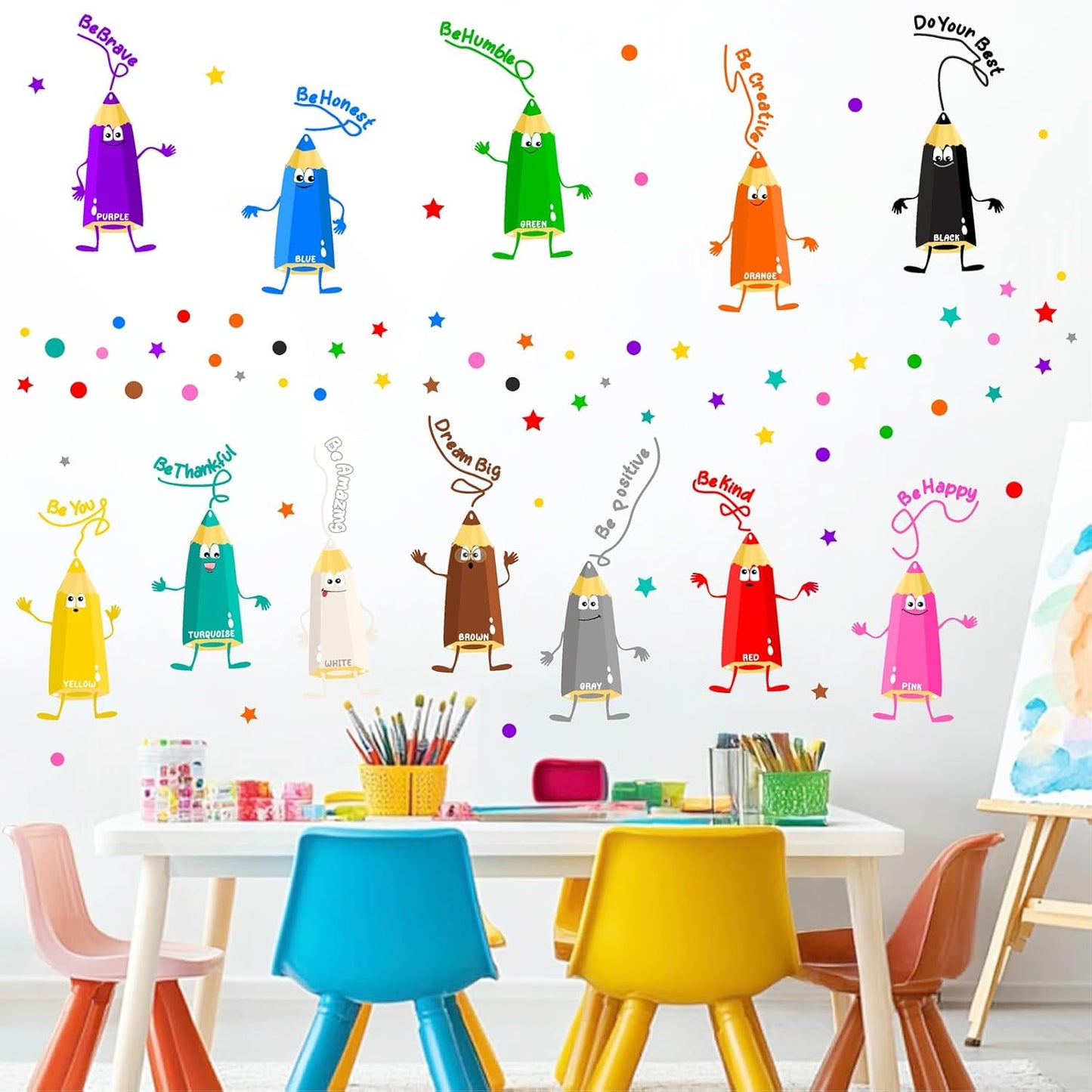 Kids Playroom Wall Stickers Color Wall Decal Peel and Stick Colorful Inspirational Art Decals for Classroom Be Kind Positive Quotes Walls Decor Crayon Vinyl Sticker for Daycare Nursery School Supplies