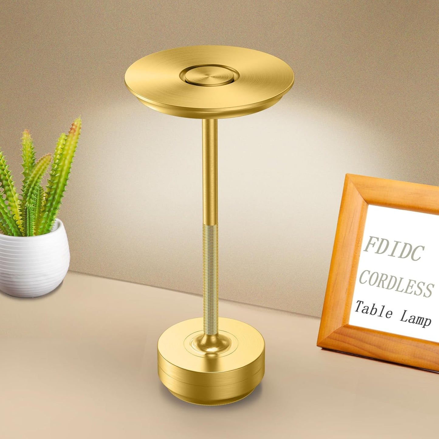 Rechargeable Cordless Table Lamps,Portable 5000mAh Table Light Touch 3 Color Stepless Dimming Battery Powered LED Table Lamp for Restaurant/Bars/Outdoor Party/Camping(Gold)