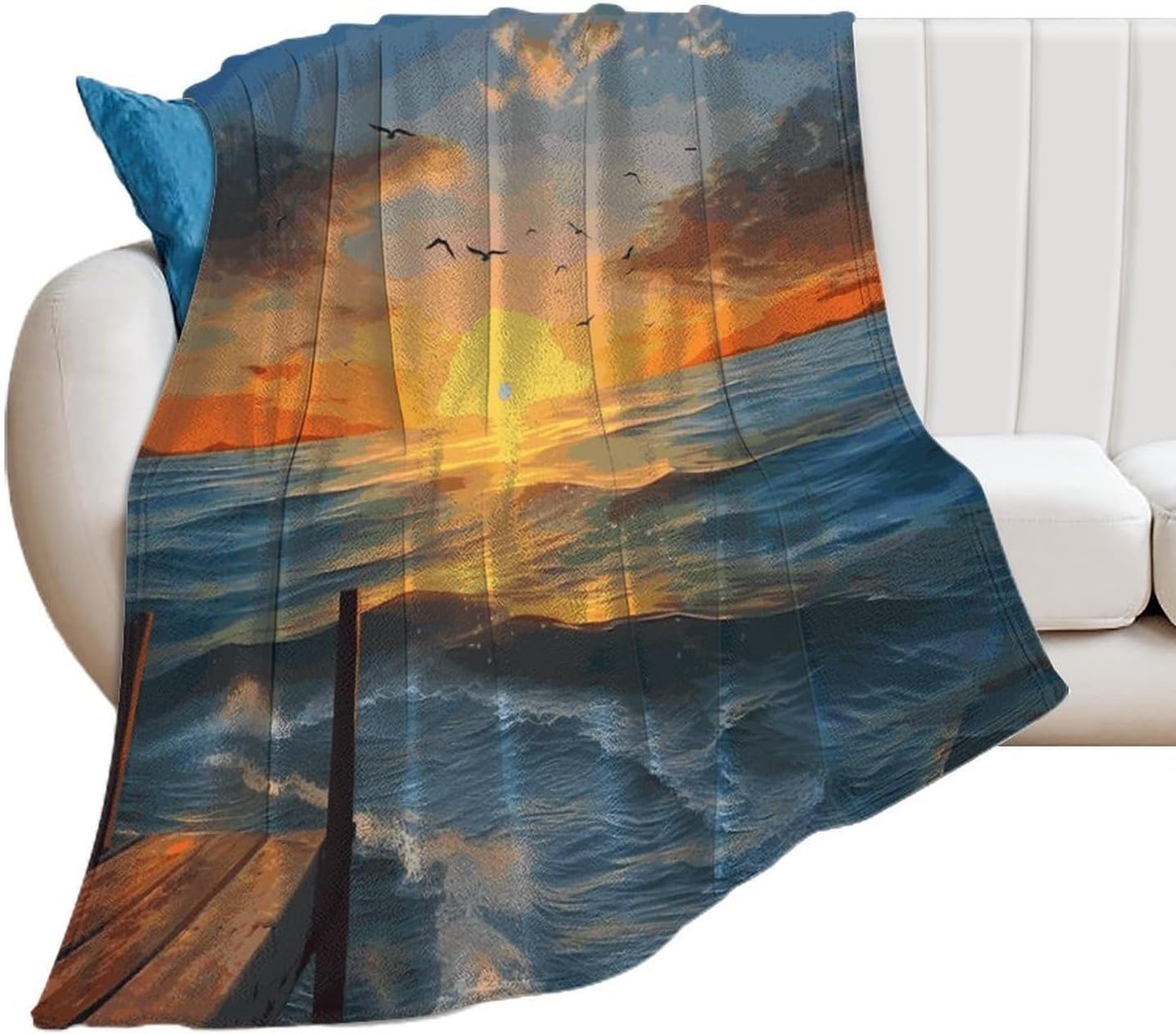 Sunset Sea Blanket Super Soft Lightweight Throw Blanket Cute Cozy Warm Bed Blanket Decorative Fuzzy Blanket All-Season Home Decor Gift for Sofa Couch Living Room 30"*40"（76 * 100cm）