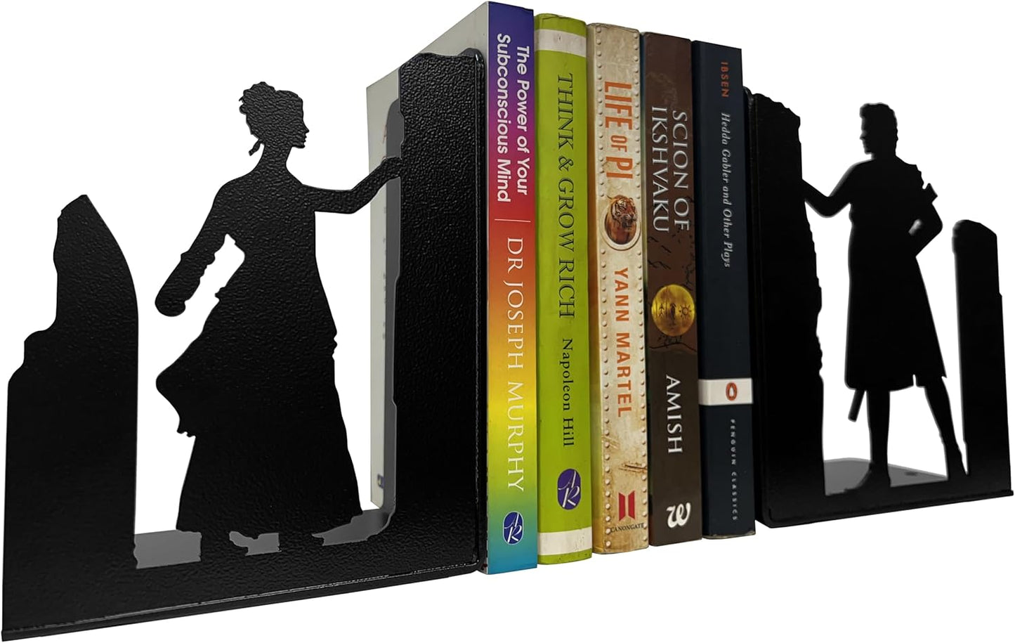 Decorative Couple Bookends, Metal, Unique, Non Skid - 7 Inch Tall for Home/Office Decor