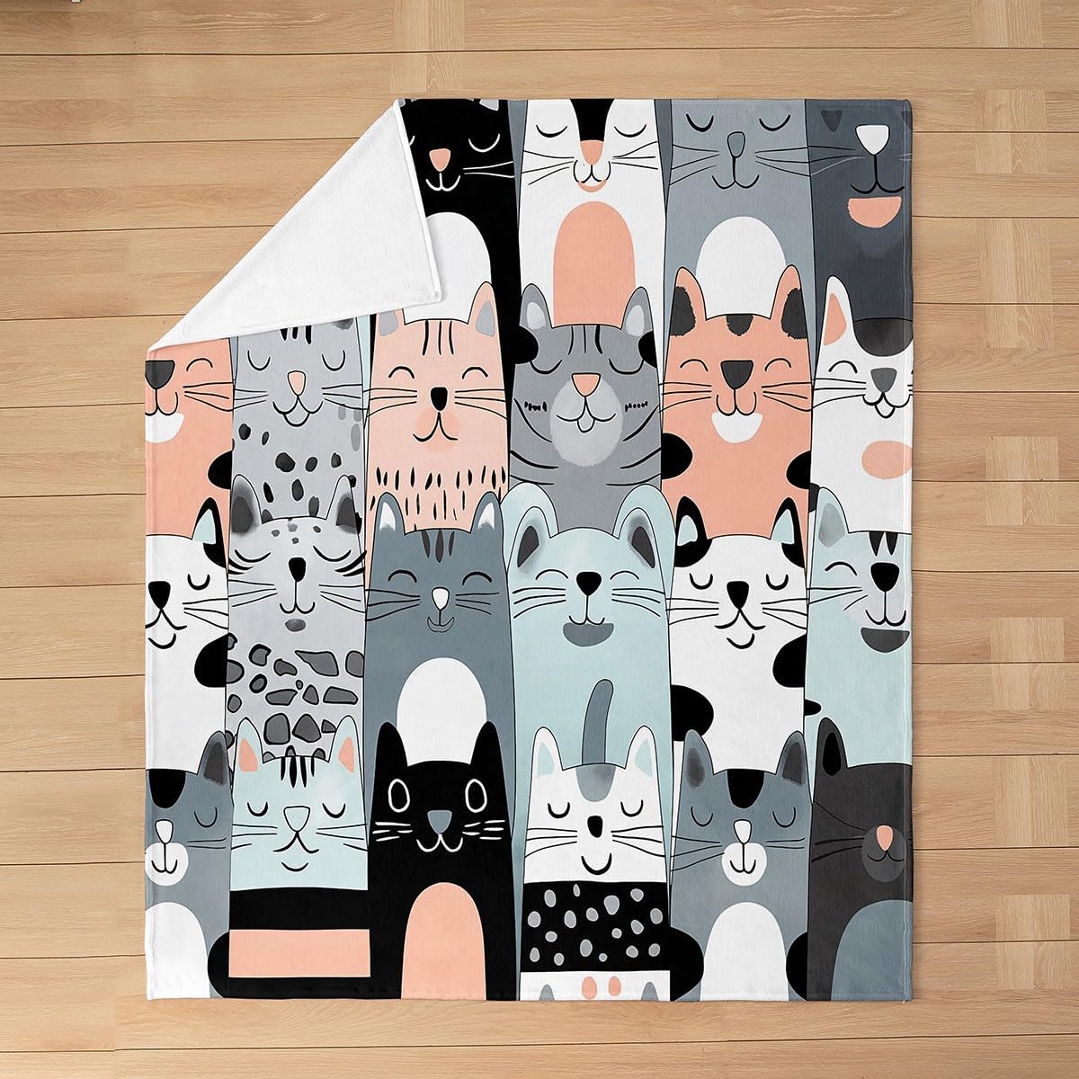 Feelyou Cute Cat Plush Throw Blanket Twin 60"x80" Kids Cats Print Flannel Fleece Blanket Boys Girls Teens Cute Kitten All Season for Bed Cartoon Animal Cat Lover's Gift