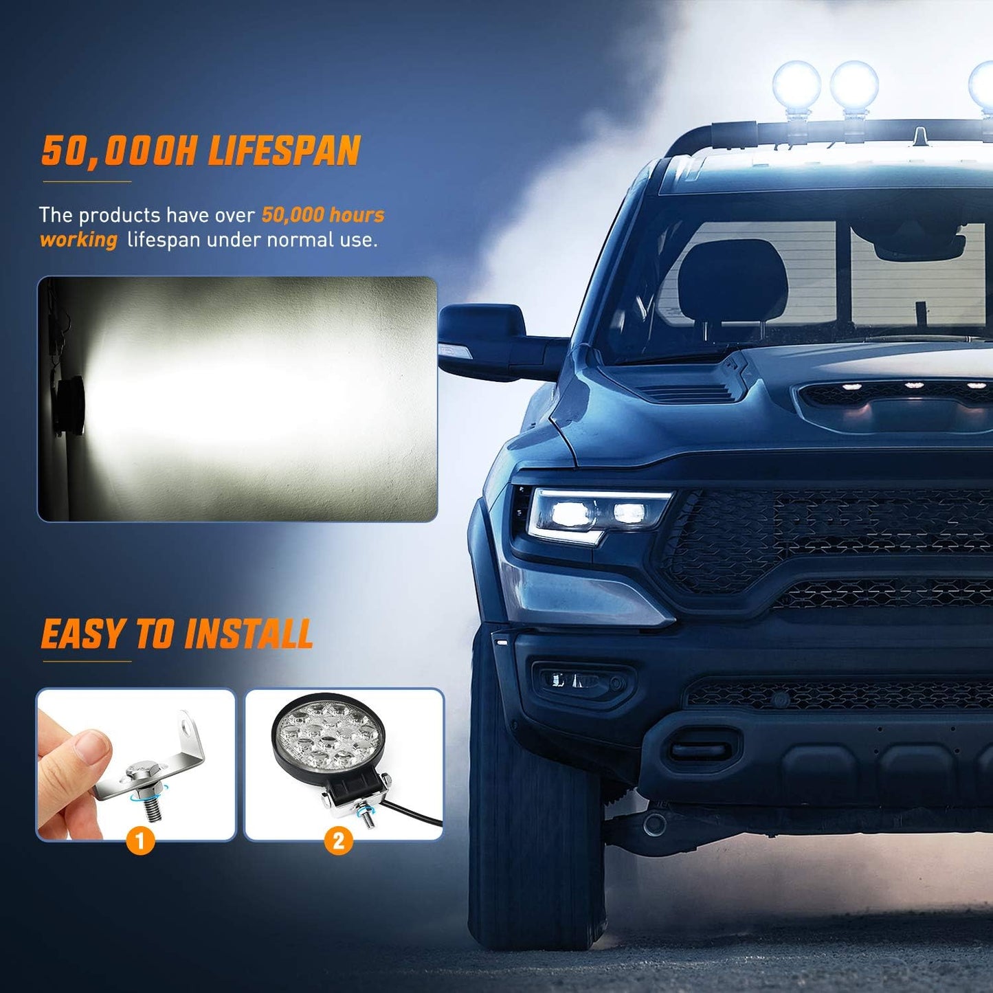 Nilight LED Pods 2Pcs 4.5Inch 42W 4200LM Round Flood Light Off Road Fog Lights Driving Roof LED Light Bar Work Light for ATV UTV SUV Truck Boat (15017C-B)