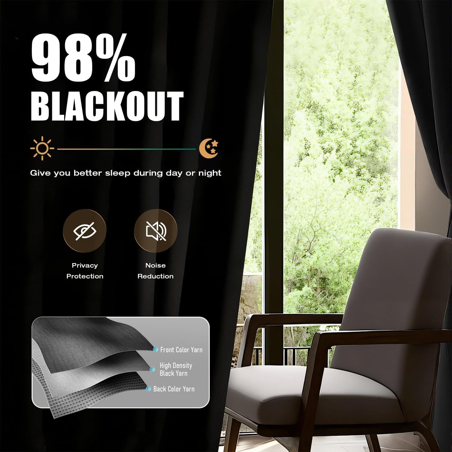 Room Divider Curtains, Blackout Curtains with Bendable Ceiling Curtain Track, Partition Room Dividers Extra Wide Thermal Insulated Soundproof Curtains Floor to Ceiling Curtains (Black, 100W X 84L)