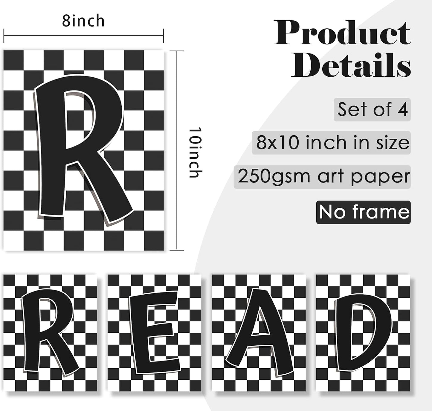 ULEGIE Classroom Decor, Library Decor, Reading Nook Decor for Kids, Playingroom Wall Decor, Black and White Read Signs Prints for Kids Room Classroom Playroom Nursery, 8x10 Inch Unframed Set of 4