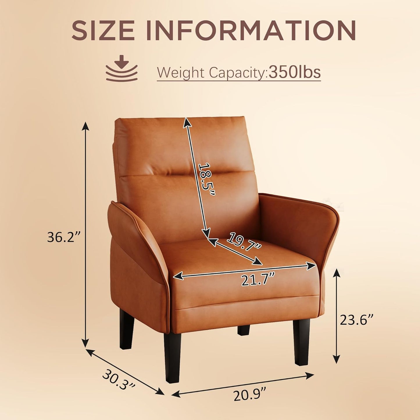 Aklaus Morden Accent Chair with PU Leather Armrest,Upholstered Chairs Lounge Faux Leather Reading Chairs Side Sitting Farmhouse Mid Century Chair for Living Room, Bedroom, Balcony Brown