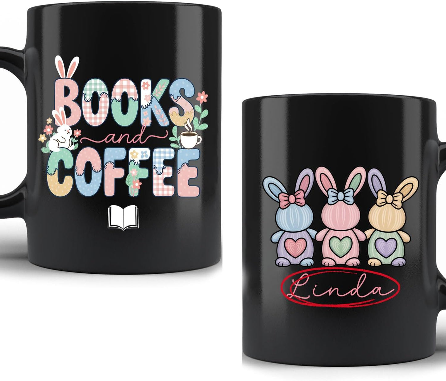 Custom Books and Coffee Ceramic Mug, Personalized Easter Day Gift Idea, Customized Name Book Lover Coffee Cup, Spring Reading and Sip Celebration, 11oz 15oz
