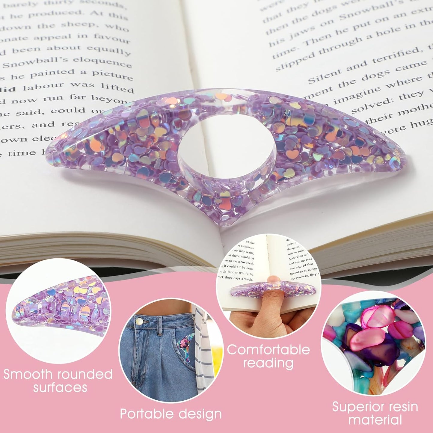 2 Pcs Rhinestones Thumb Book Page Holder, Book Page Holders, Book Accessories for Reading Lovers, Glitter Diamond Dotting Book Opener Holder Thumb, Meaningful Gifts for Book Lovers Teachers Students