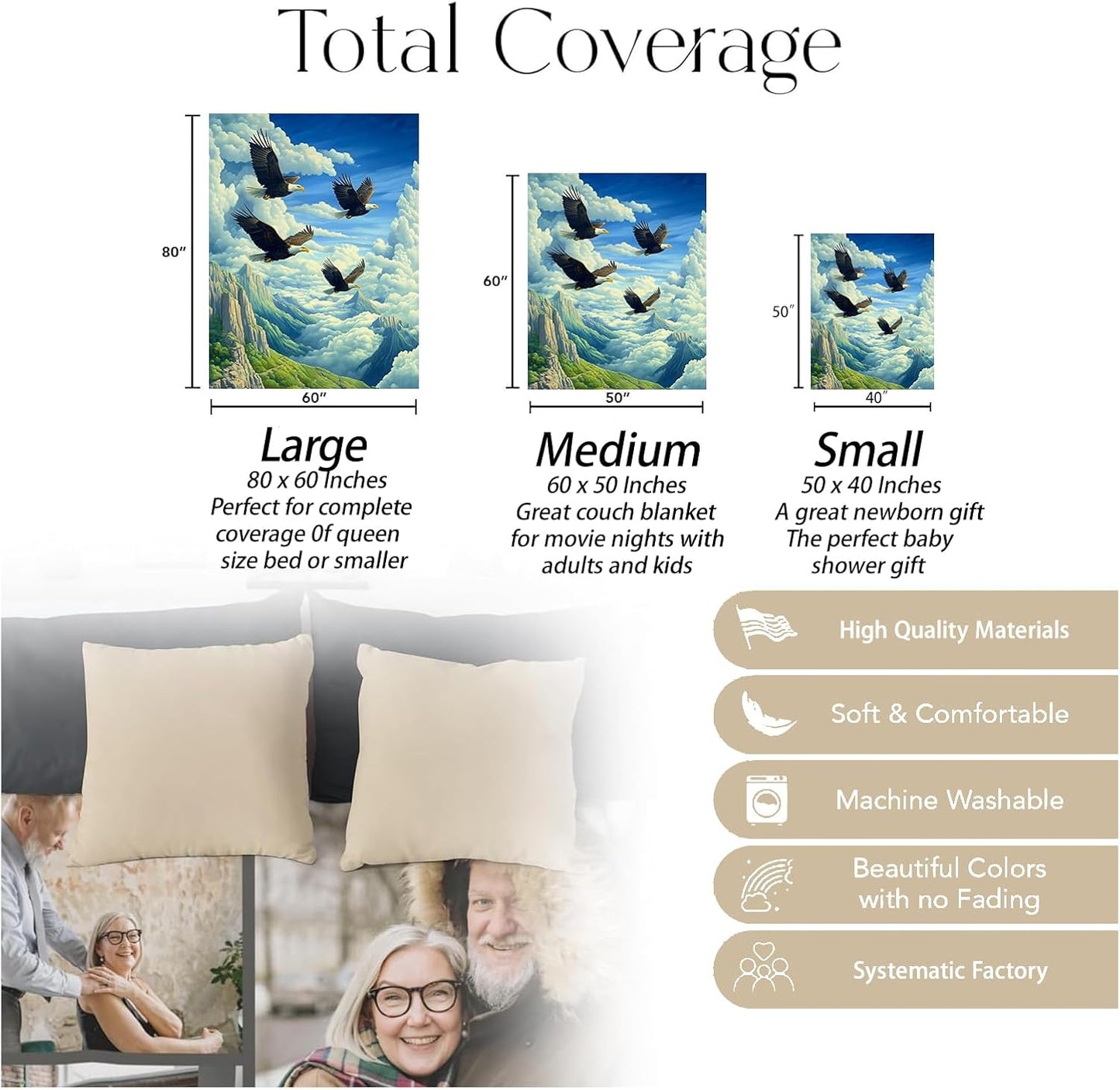 Soaring Eagle Blanket, Soft Warm Cozy Throw Blanket Gifts for Adults Kids Women, Lightweight Fuzzy Comfy Flannel Blankets for Couch, Travel, Bed, Home Decor 60×50 Inch