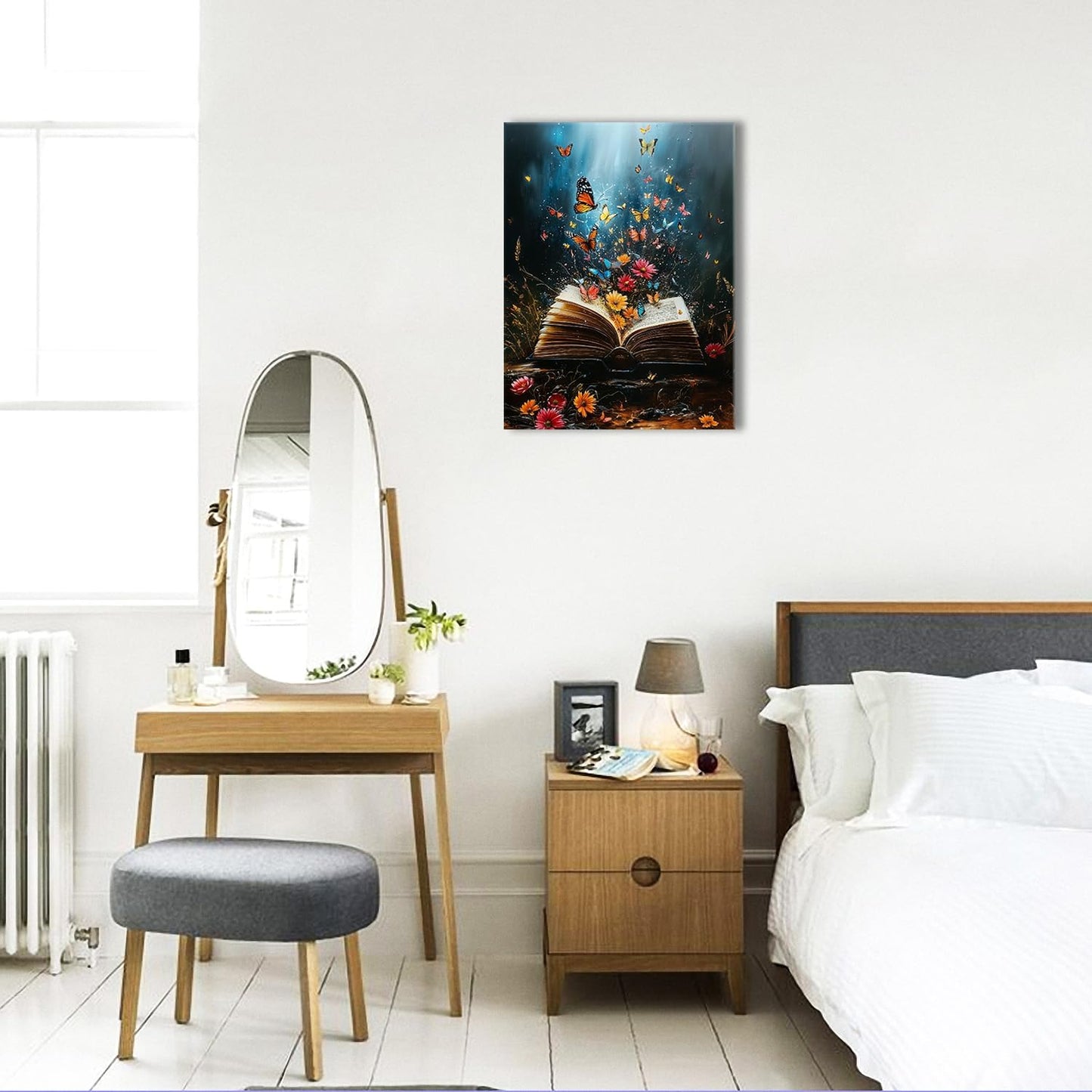 Ypxzzj Magical Book Canvas Wall Art Fantasy Butterfly and Flower Book Prints Home Decor Retro Butterflies Poster Pictrues Artwork for Reading Room Living Room Bedroom Ready to Hang(12''x16'')