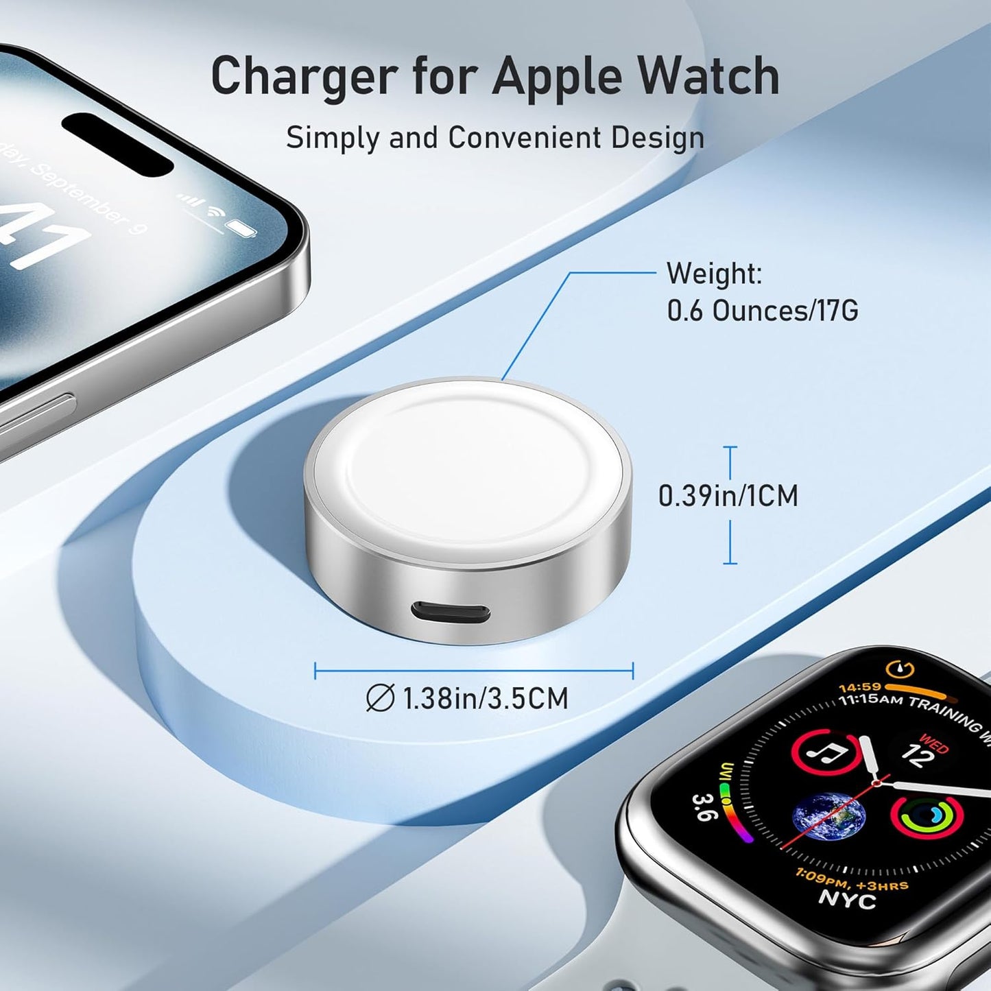 Elebase Apple Watch 11 Charger,5W USB C Magnetic Charging Adapter for iWatch USBC & iPhone Power Port,Portable Type C Wireless Watch Charger Dock for iWatch Series 10 9 8 7 6 Ultra SE 3 2,42/46/44mm