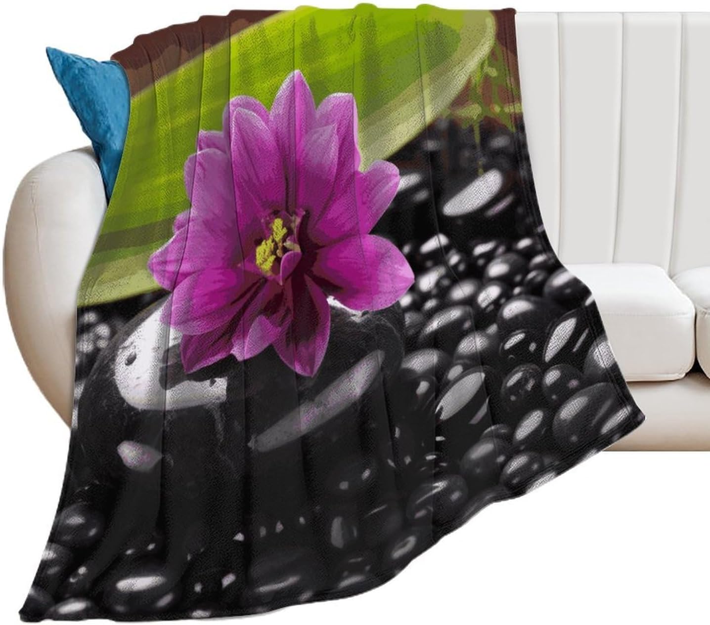 Purple Flower with Black Stone Blanket Super Soft Lightweight Throw Blanket Cute Cozy Warm Bed Blanket Decorative Fuzzy Blanket All-Season Home Decor Gift for Sofa Couch Living Room 60"*80"（150*200cm）
