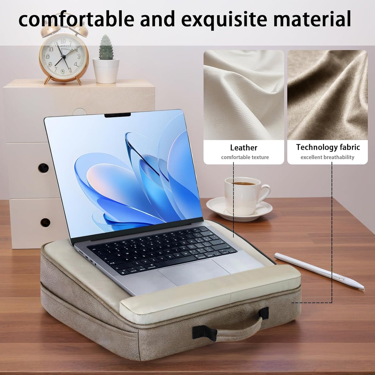 Breathable Laptop Pillow, Ultra Lightweight Lap Desk with Cushion (Beige, Lap Desk with Wrist Rest)
