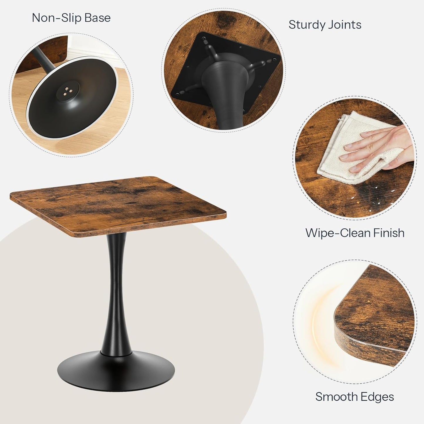 HOOBRO Dining Table, Square Dining Table for 2, 27.6" Dining Room Table for Small Spaces, Tulip Kitchen Table,Anti-Slip Heavy Base, Easy to Assemble, for Living Room, Kitchen, Rustic Brown BF18CZ01