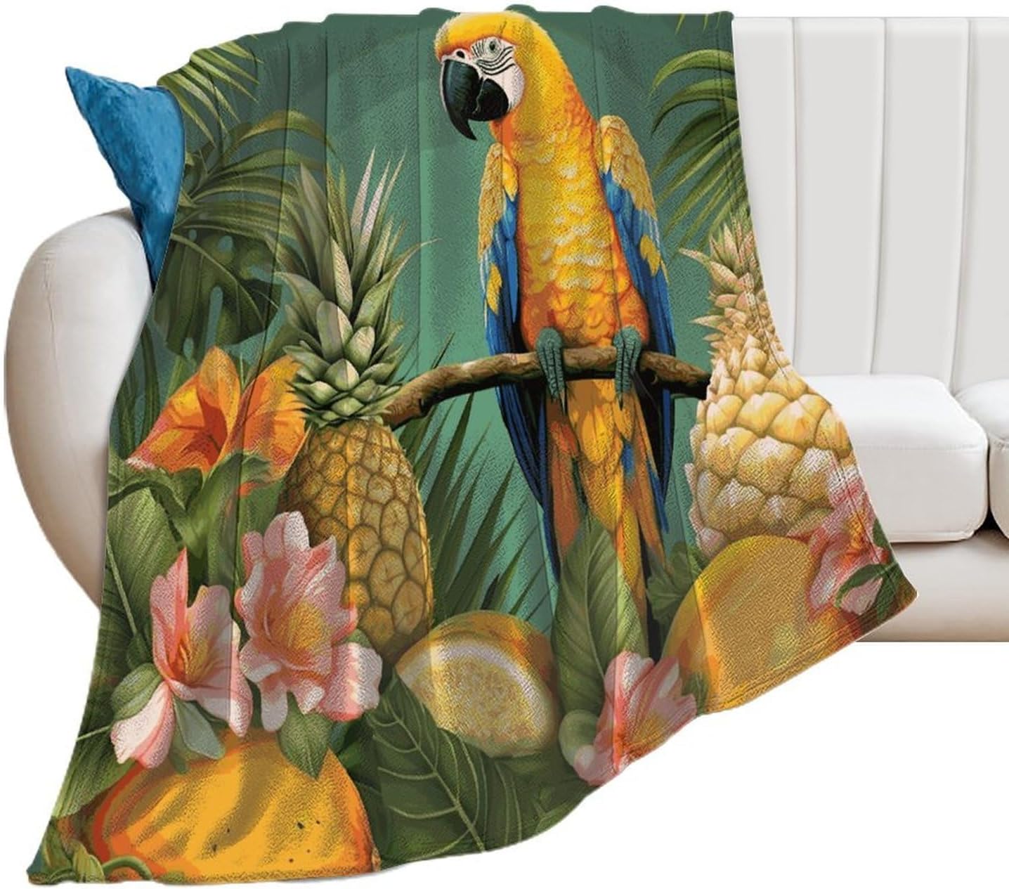 Summer Parrot Pineapple Bird Blanket Super Soft Lightweight Throw Blanket Cute Cozy Warm Bed Blanket Decorative Fuzzy Blanket All-Season Home Decor Gift for Sofa Couch Living Room 50"*60"（130*150cm）
