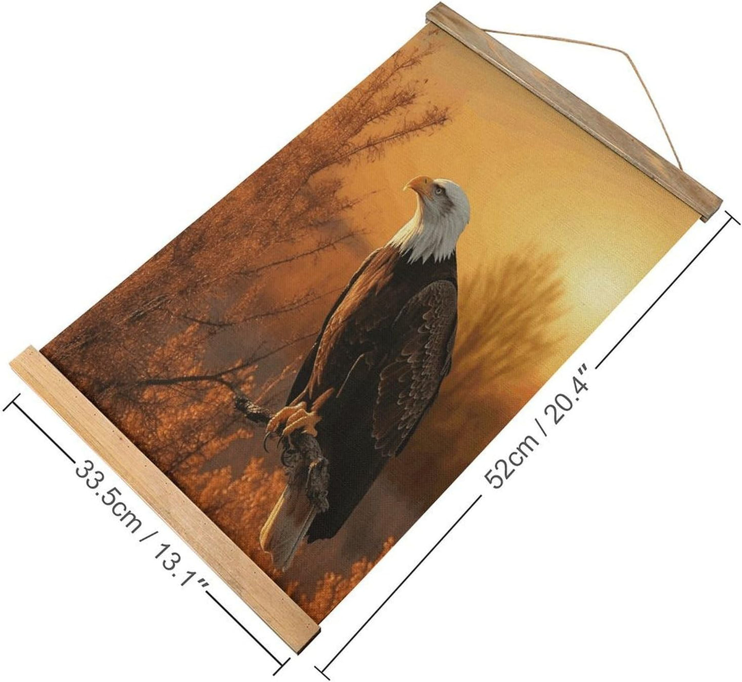 Vintage Golden Sunset Bald Eagle Poster with Wooden Frame Personalized Linen Hanging Scroll Painting Rustic Wall Hanging Illustrative Modern Artwork Decor for Home Living Room Bedroom Office
