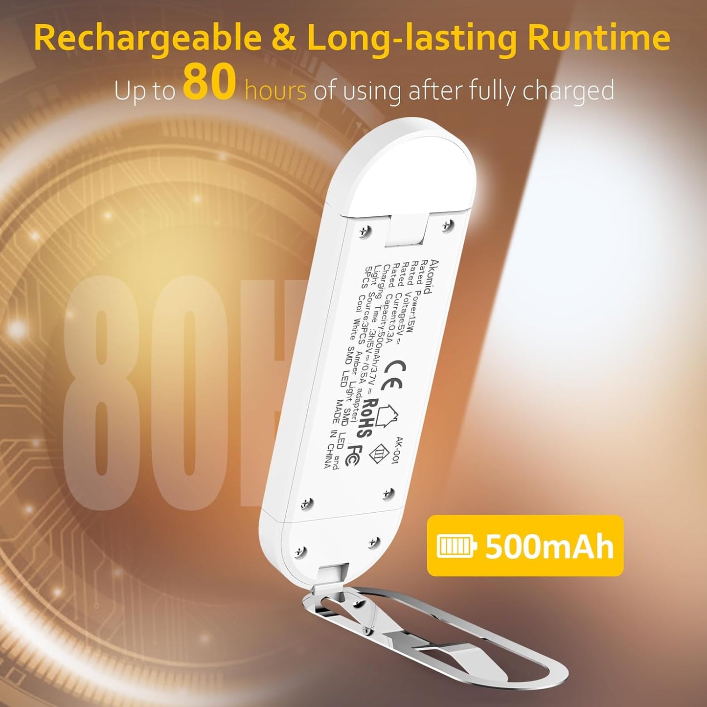 Book Light USB Rechargeable Clip on Reading Light, Eye-Cared Amber Light Mode Book Light for Reading in Bed Kids, 8 LEDs Bookmark Portable Stepless Dimming, White