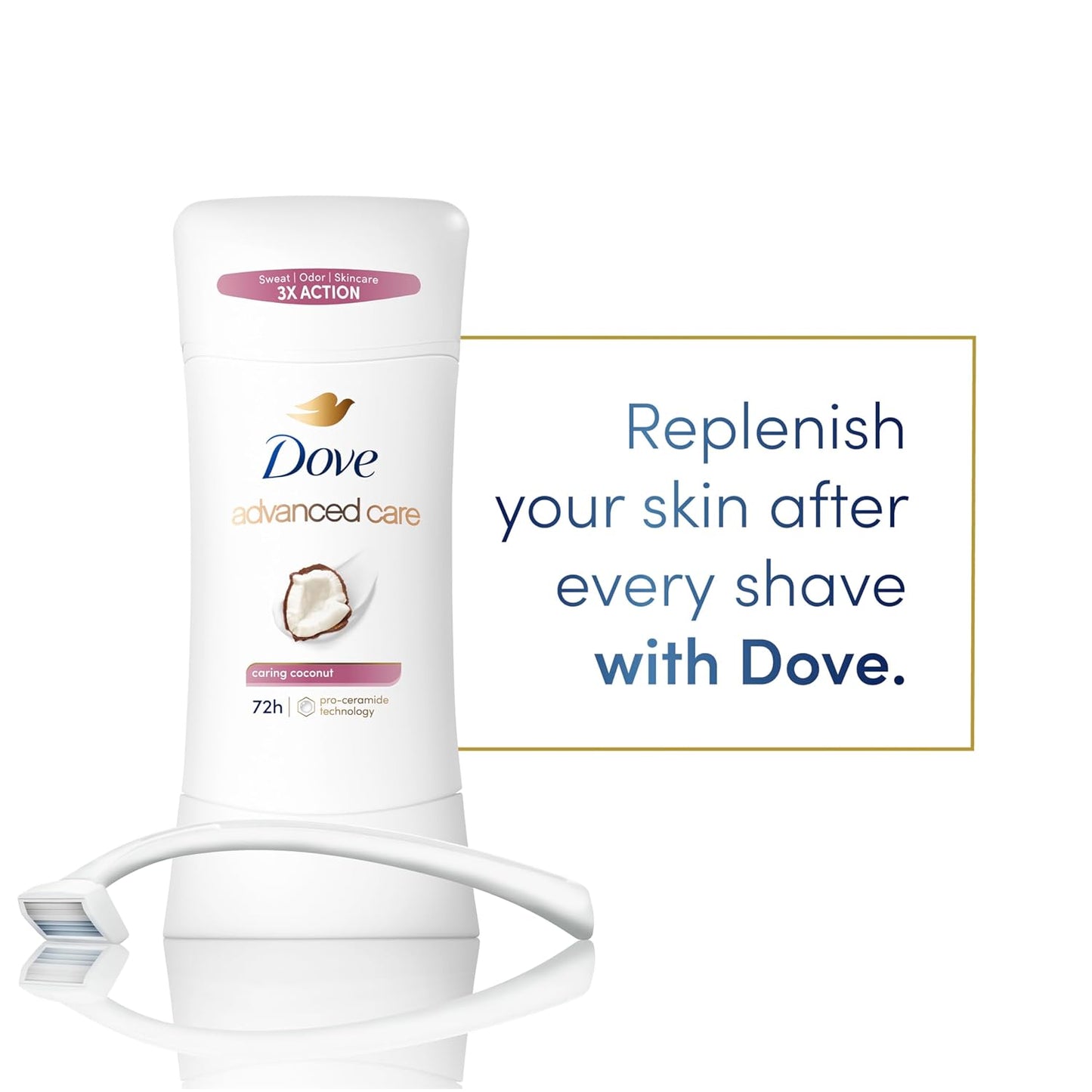 Dove Advanced Care Antiperspirant Caring Coconut, 2 Count Deodorant Stick for Women, for 48 Hour Protection And Soft And Comfortable Underarms, 2.6 oz