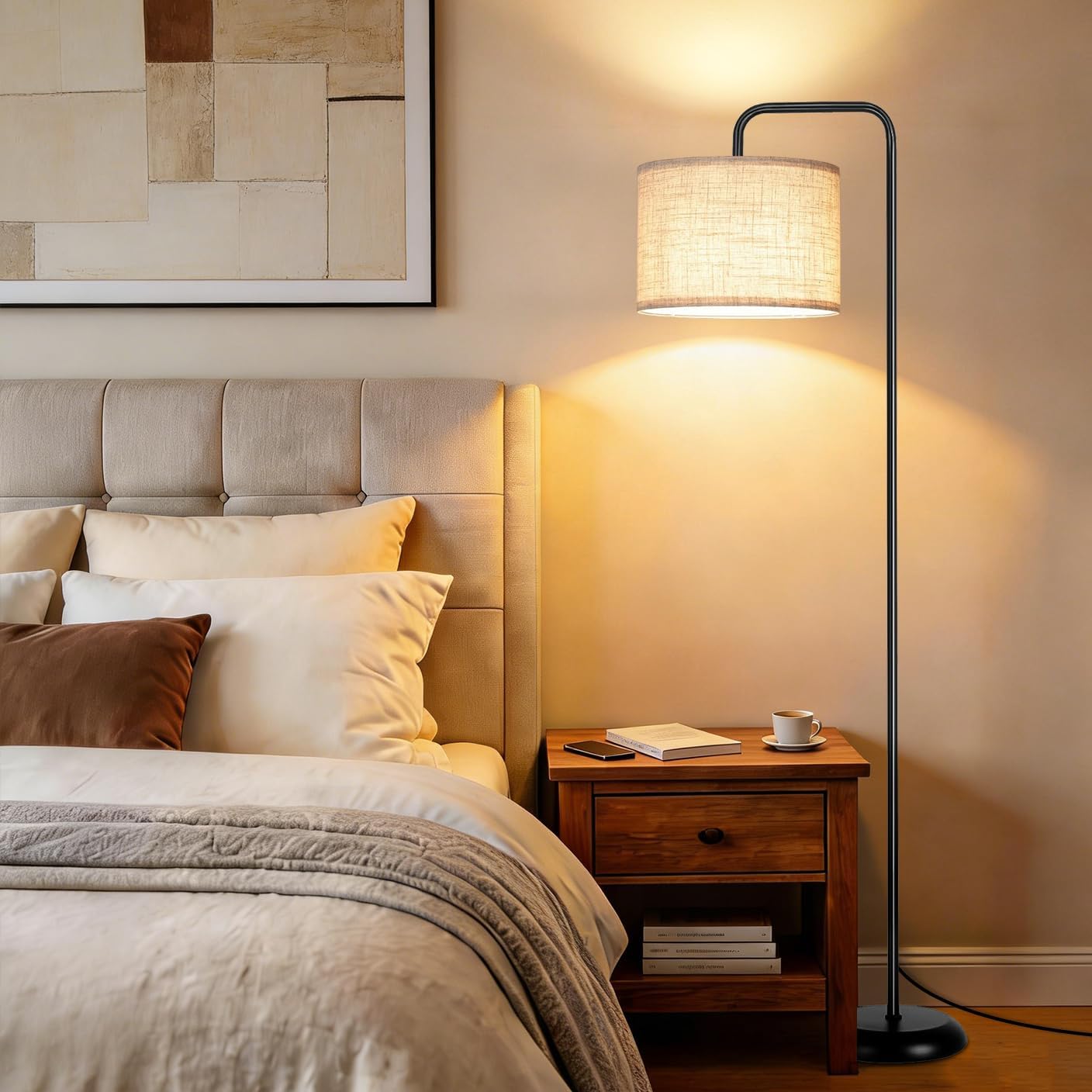 TJOY Floor Lamp for Living Room, Floor Lamp with 12W 3 Color Temperatures Bulb, Metal Standing Lamp with Extended Arm, Modern ARC Standing Lamp for Bedroom, Couch, Reading Nook, Office &Nursery, Black