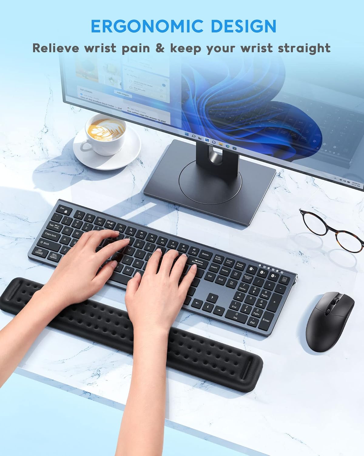 Keyboard Wrist Rest, Wrist Rest for Computer Keyboard, Lekvey Ergonomic Memory Foam Wrist Rest Easy Typing Pain Relief, Anti-Slip Keyboard Pad Wrist Support Cushion for Laptop, Office, Gaming, Black