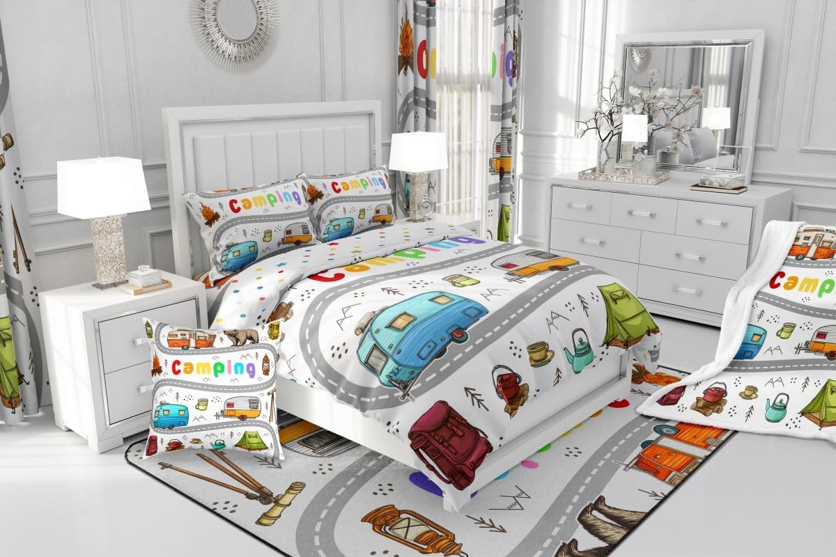 Feelyou Cute Rv Camping Camper Sherpa Throw Blanket for Couch Wildlife Animal Bear Super Soft Cozy Fleece Camping Adventure Blanket for Winter, Plush Throw Throw 50"x60" All Season