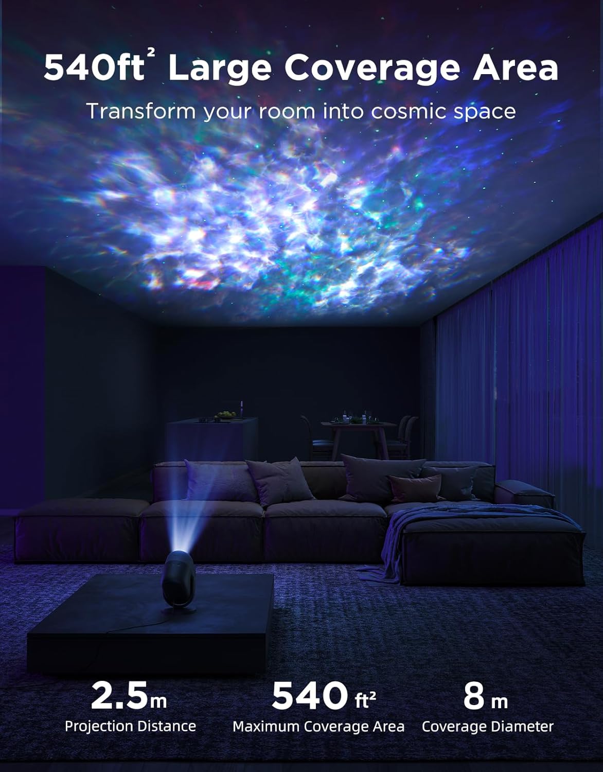 Govee Star Projector Lights, 7-Zone Colorful Nebula Effect, Compatible with Matter, 540ft² Coverage, LED Ceiling Lights for Bedroom, 50+ Scenes, 18 White Noise, Room Decor, Gifts for Kids, Sleep Lamp