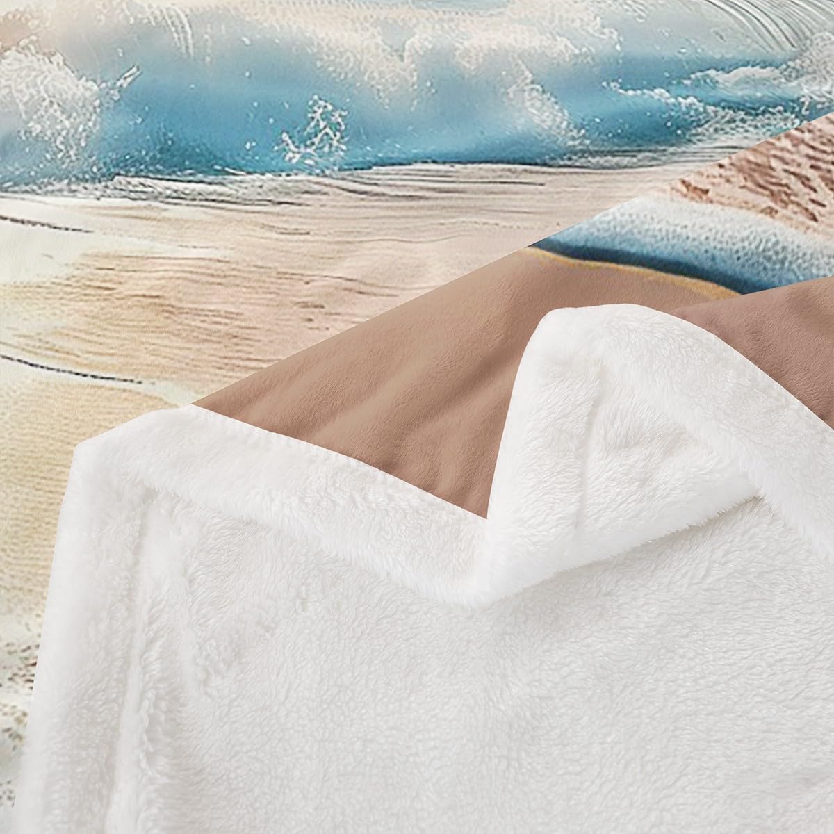 Feelyou Beach Flannal Blanket Queen 90"x90" Sunset Ocean Sea Seagull Fleece Throw Blanket for Bed Sofa Couch Natural Landscape Sherpa Blanket Room Decorations Flannal Blanket