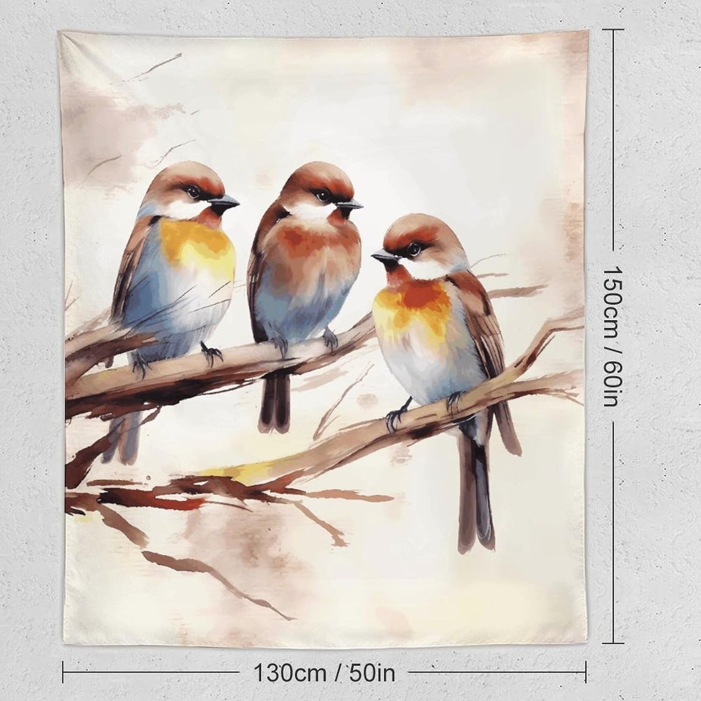 FodPand Birds Resting on Tree Branch Tapestry Anti-fading Wall Tapestry with Installation Kit Backdrop Banner Multipurpose Aesthetic Tapestries Boho Wall Art Hanging Decorative Blanket 50"x60"
