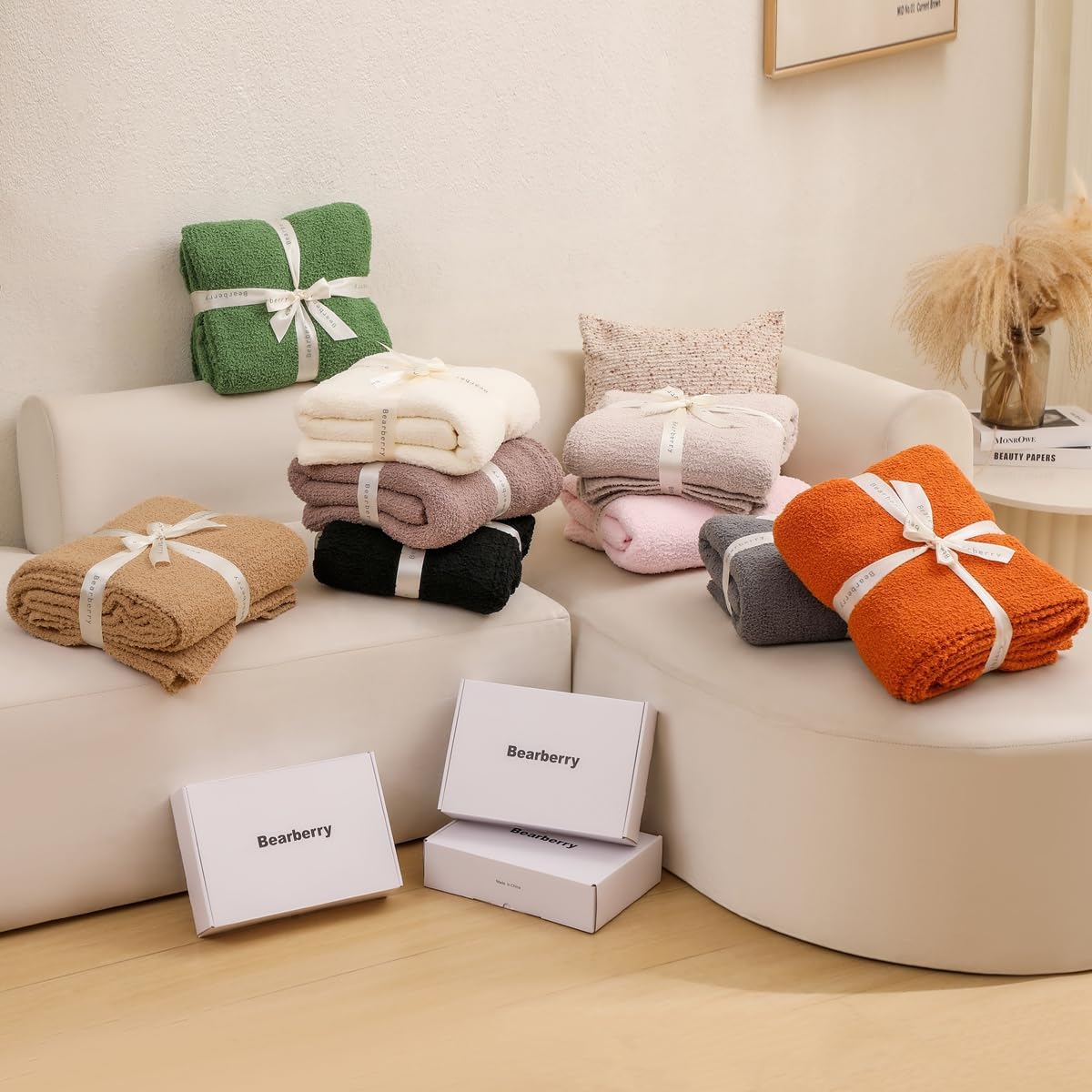 bearberry Super Soft Fluffy Throw Blanket Lightweight Cozy Warm Throw Blankets for Couch Bed Sofa All Season (Beige, 40”x50”)