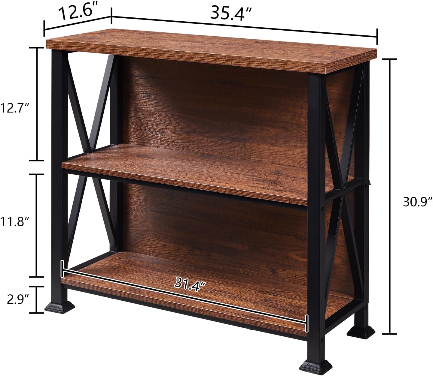 HOMBAZAAR Bookshelf,Small Industrial Bookshelf with Engineered Wood Shelves,3 Tier Shelf Bookcase with Metal Frame,Short Book Shelf for Living Room,Small Space and Office,Rustic Brown