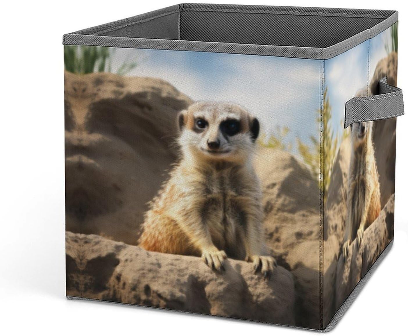 Meerkat Animal Storage Bins with Handles Fashion Large Storage Cubes Sturdy Foldable Storage Boxes Space-Saving Storage Baskets for Home Office Clothes Closet Organizers
