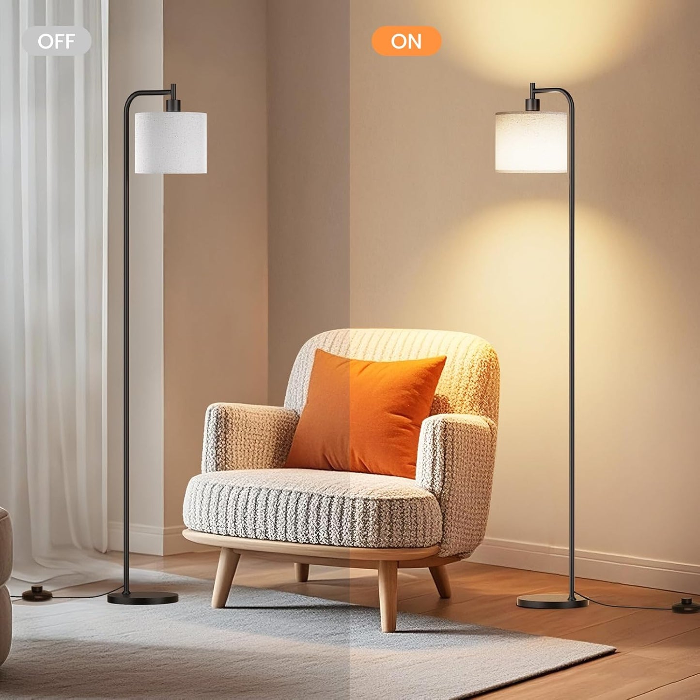 Floor Lamp with Linen Shade, Dimmable Tall Standing Lamp with Remote Control & 3 Color Temperatures, Modern Corner Floor Lamps for Living Room Bedroom Office, 9W LED Bulb Included