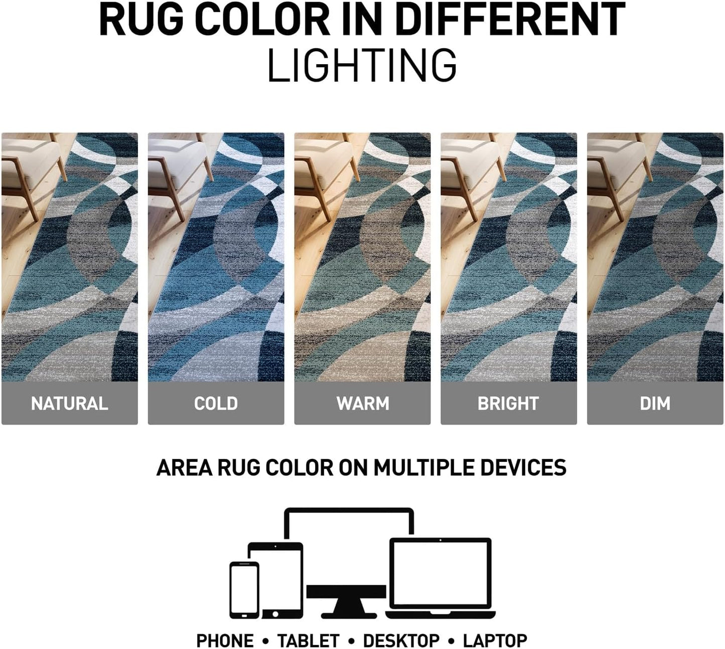 Rugshop Blue Modern Geometric Indoor Small Area Rug, Overlapping Circle Pattern, Fade Resistant, Non-Shedding, for Bedroom, Home Office and Reading Nook, 3'3" x 5'