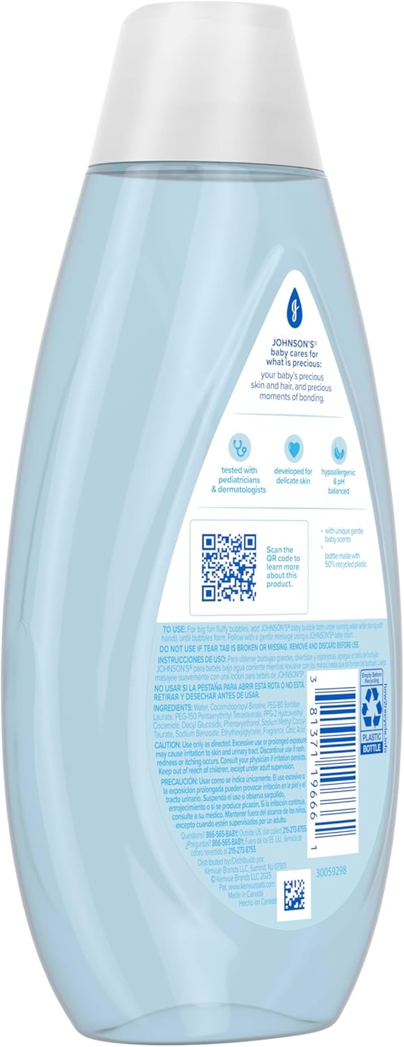 Johnson's Baby Fluffy Bubbles Bubble Bath, No More Tears, Gently Cleanses Delicate Skin Without Feeling Dry, Hypoallergenic, No Added Parabens, Sulfates & Dyes, Baby Essentials, 13.6 fl. oz