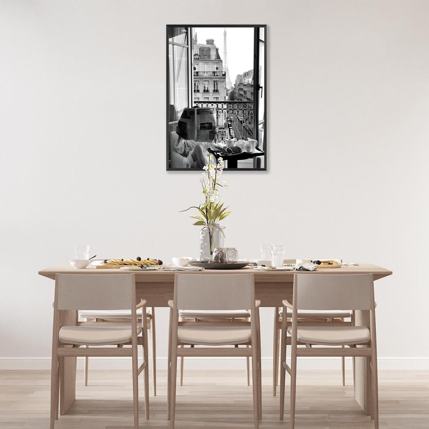 Trendy Girl Reading Newspaper Canvas Posters Eiffel Tower View Wall Art Black And White Feminist Prints Painting For Living Room Bedroom Dorm Wall Decor 8x12in Unframed