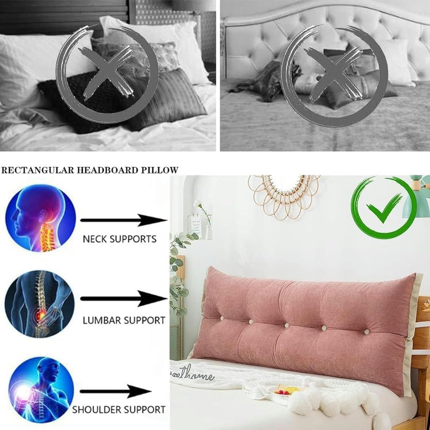 Wedge Headboard Cushions, Removable Cover Soft Bolster Support Cushion PP Cotton Filling Reading Body Large Back Pillow Bed Rest Pillows(Beige,100cm)