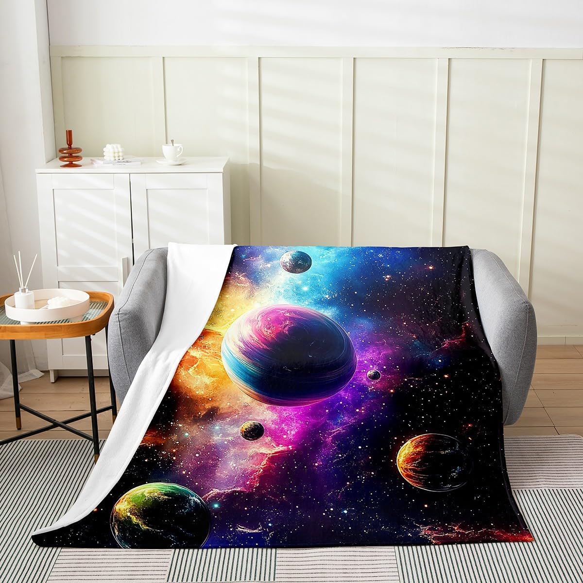 Feelyou Kids Outer Space Flannel Fleece Throw Blanket Twin 60"x80" Solar System Fuzzy Blanket Boys Girls Universe Planets Plush Blanket Galaxy 3D Printed Space All Season Bed Blanket