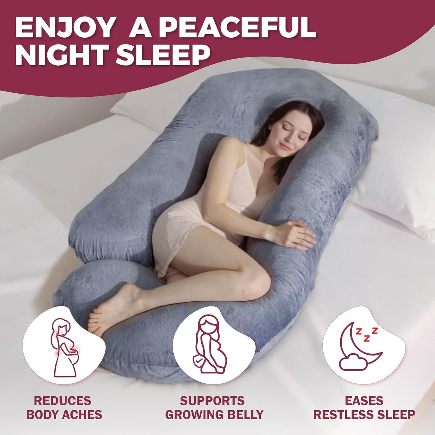 PILLANI Pregnancy Pillows for Sleeping – 57-Inch Maternity Pillow for Pregnant Women with Removable Washable Cover – Support for Back, Belly, Neck, Legs, and Hips – V C U Shaped Full Body Pillow