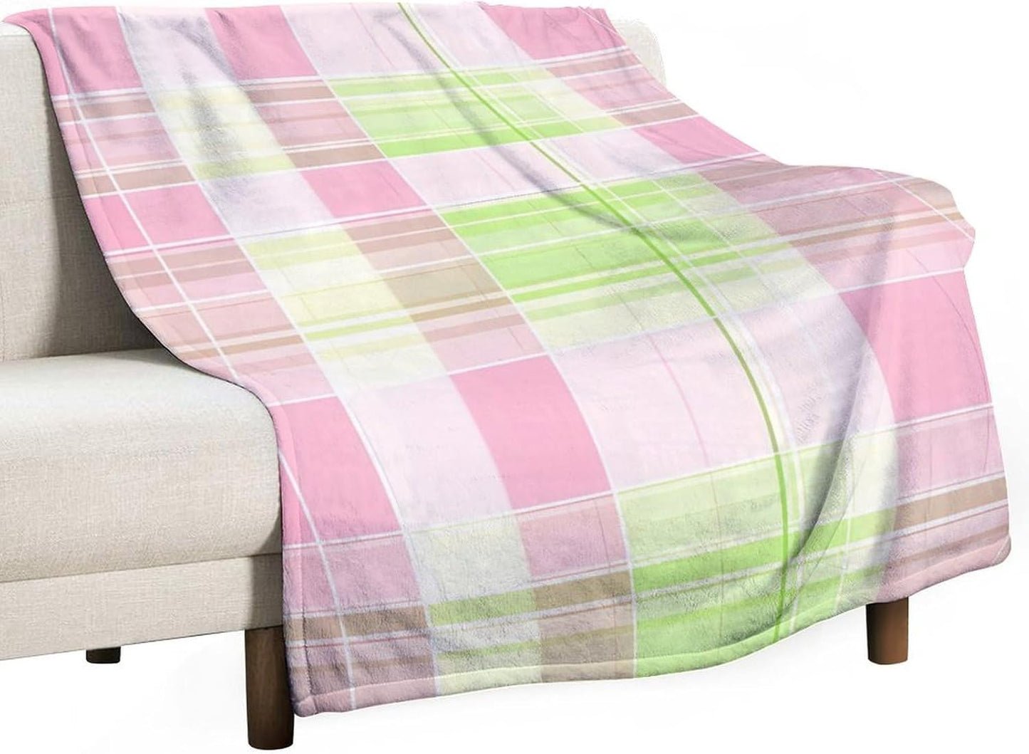Green Pink Plaid Throw Blanket for Couch Bed Plush Cozy Fuzzy Flannel Blanket for All Season 66"x90"