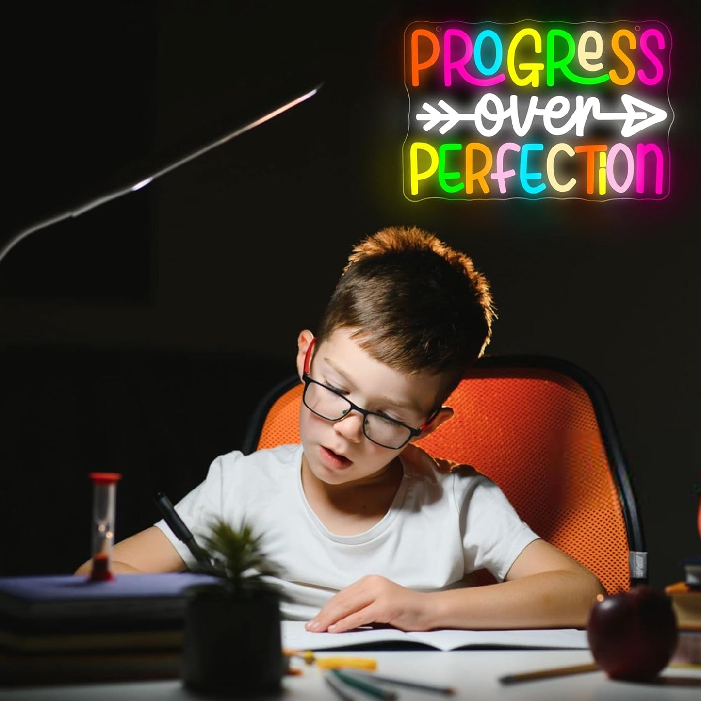 Progress Over Perfection Neon Sign for Wall Decor Dimmable Inspirational LED Neon Light for Classroom Decor Affirmation Positive Wall Art for Mental Health Gym Office Study Size 13.9 * 9.4in(GLNP242)