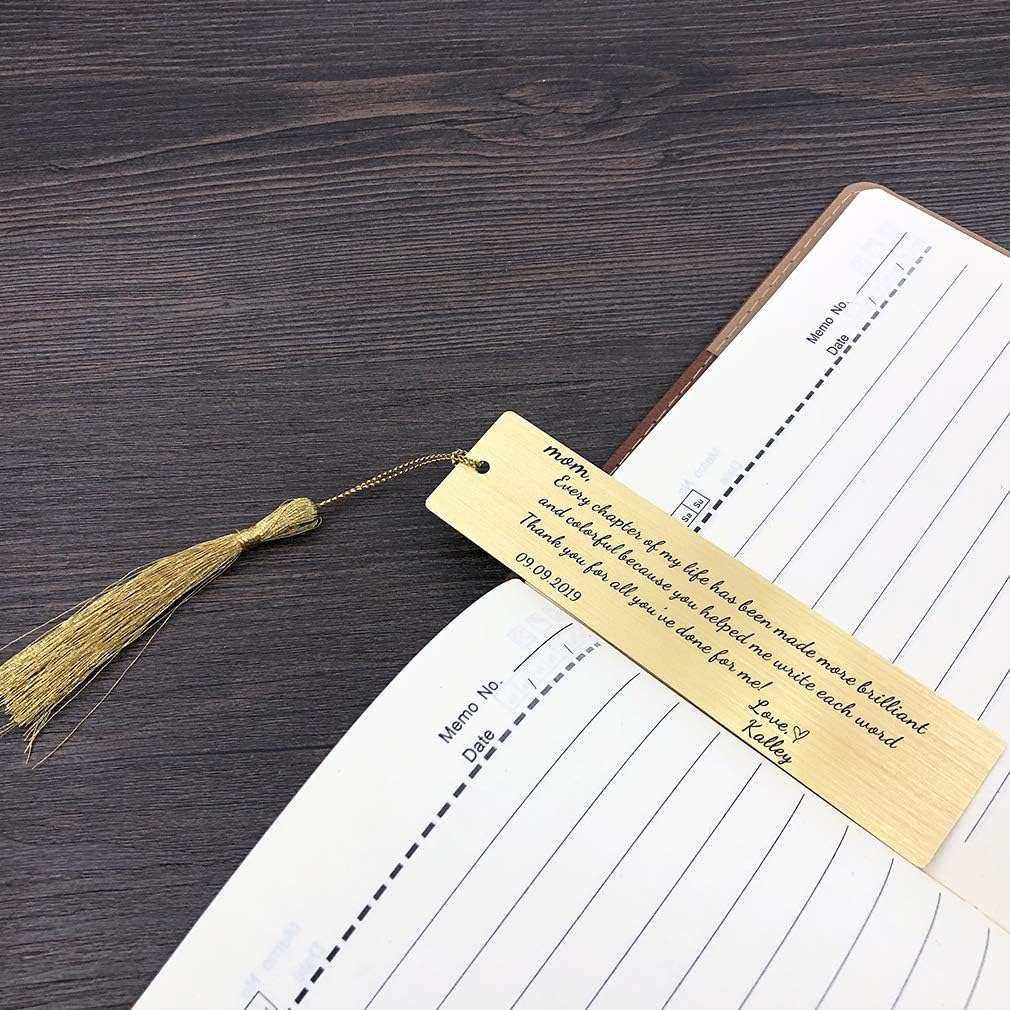 FKOG Custom Personalized Engraved Stainless Steel Bookmarks Gift for Reader Best Friend Silve Brass Metal Bookmarks with Tassel (Custom Link)