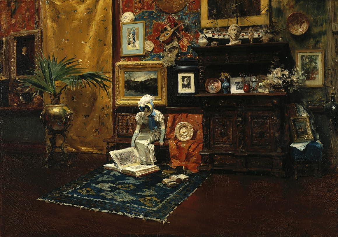 Lady Reading a Book Studio Interior American Life Style Painting by William Merritt Chase 20"X30" Image Size on CANVAS Fine Art Print Poster Shipped Rolled-up