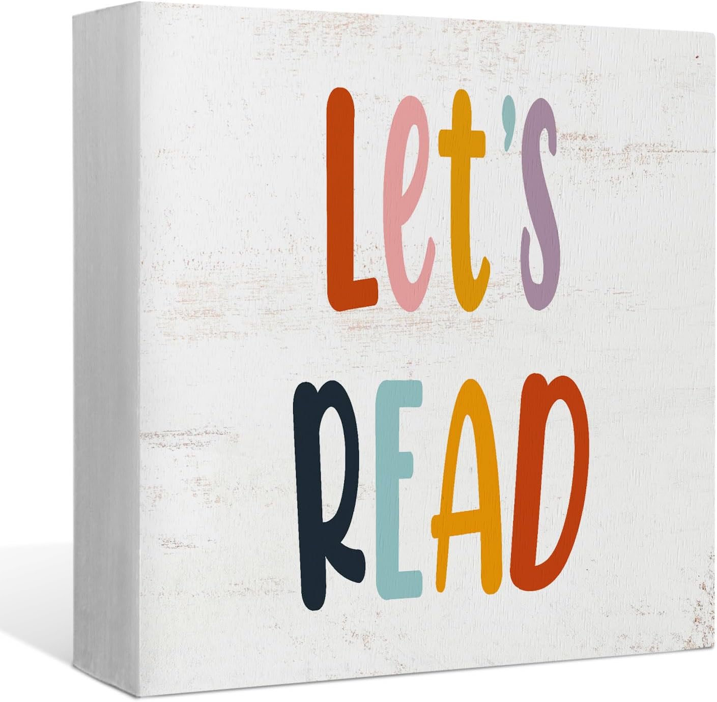 Nursery Let's Read Wood Box Sign Desk Decor,Boho Reading Wooden Block Sign Decorations for Home Classroom Reading Nook Reading Room Wall Tabletop Shelf Decor